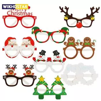9 шт. 2024 рождественские очки Санта-Клаус Снеговик Снежинка Дерево Лось бумажные очки для вечеринки Фото реквизит Рождественское украшение для дома
