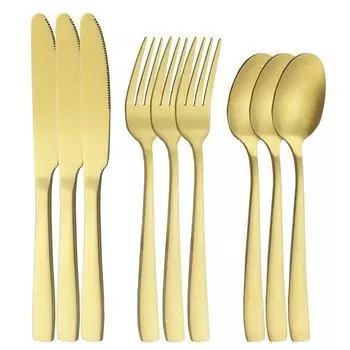9 шт./3 компл. Золотая посуда, набор столовых приборов из нержавеющей стали, обеденные ножи, вилка, ложки, серебристая посуда, набор кухонной посуды серебряный