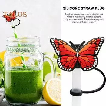 9 шт., 8 мм, соломенный чехол с бабочками, пищевой силикон, многоразовый пыленепроницаемый, универсальный стеклянный соломенный наконечник, пробка, Топпер, протектор, кухонные принадлежности разноцветный