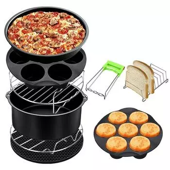 9 шт., аксессуары для фритюрницы, 6/7/8 дюймов, корзина для выпечки, тарелка для пиццы, гриль, горшок, кухонный инструмент для приготовления пищи для вечеринки 6in чёрный