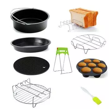 9 шт., аксессуары для фритюрницы, 6/7/8 дюймов, корзина для выпечки, тарелка для пиццы, гриль, горшок, кухонный инструмент для приготовления пищи для вечеринки 6in чёрный