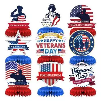 9 шт. центральные украшения в виде сот ко Дню ветеранов двухсторонняя печать бумага украшения стола спасибо украшение ко Дню ветеранов 9pcs