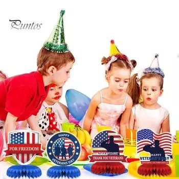 9 шт. центральных украшений в виде сот ко Дню ветеранов, двухсторонняя печать, бумага для украшения стола, благодарность ко Дню ветеранов, украшение для вечеринки «Добро пожаловать домой» 9pcs