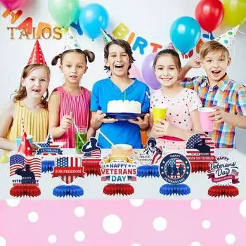 9 шт. центральных украшений в виде сот ко Дню ветеранов, двухсторонняя печать, бумага для украшения стола, благодарность ко Дню ветеранов, украшение для вечеринки «Добро пожаловать домой» 9pcs