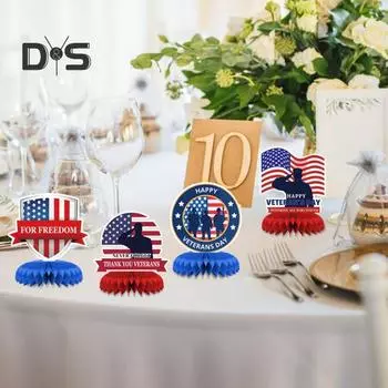 9 шт. центральных украшений в виде сот ко Дню ветеранов, двухсторонняя печать, бумага для украшения стола, благодарность ко Дню ветеранов, украшение для вечеринки «Добро пожаловать домой» 9pcs