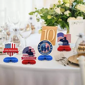9 шт. центральных украшений в виде сот ко Дню ветеранов, двухсторонняя печать, бумага для украшения стола, благодарность ко Дню ветеранов, украшение для вечеринки «Добро пожаловать домой» 9pcs