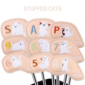 9 шт. чехлов для гольфа, милые чехлы для гольф-клюшек с изображением кота, защитные чехлы из искусственной кожи, водонепроницаемые чехлы для утюгов, набор аксессуаров для гольфа и спорта небесно-голубой