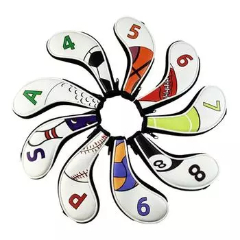 9 шт. Чехол для головы клюшки для гольфа Irons с длинным шейным чехлом с номерами