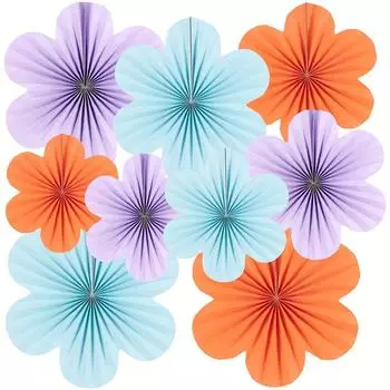 9 шт. Цветочные украшения для вечеринок Бумажные веера Декоративные бумажные цветы для классной комнаты Фоновое украшение Бумажные веера Декоративные подвесные настенные украшения 9pcs