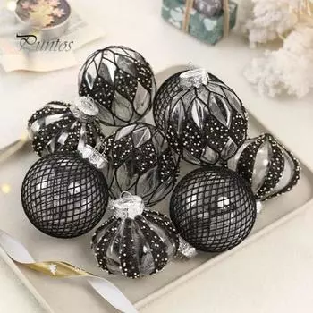 9 шт., декоративные шары для рождественской елки со шнурком, сверкающие сверхлегкие не легко деформируемые рождественские шары, подвесные подвески, декор