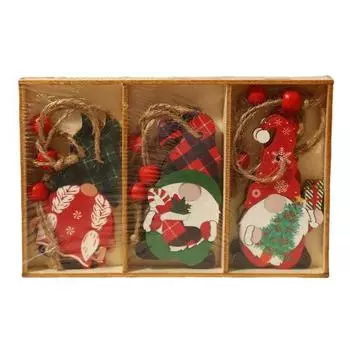 9 шт. Деревянные подвесные украшения на елку, ручная работа, куклы эльфы гномы, елочные украшения, рождественский декор для дома A
