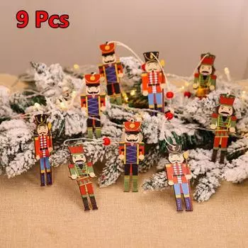 9 шт. Деревянный Щелкунчик-солдат, рождественская елка, подвесной декор, Щелкунчик, кукла, рождественские деревянные подвески для новогодних украшений для дома 8.9X3.1X0.2cm-A