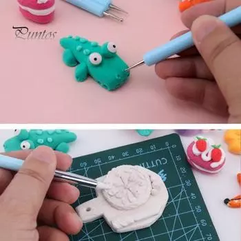 9 шт. глиняный инструмент, гладкий силикон, удобная ручка, набор инструментов для нанесения точек, инструмент для лепки глины для рисования керамической глиной синий