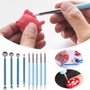 9 шт. глиняный инструмент, гладкий силикон, удобная ручка, набор инструментов для нанесения точек, инструмент для лепки глины для рисования керамической глиной синий