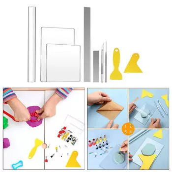 9 шт., инструменты из полимерной глины, акриловый валик, прозрачный лист, подложка, дырокол