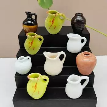 9 шт. керамических миниатюрных цветочных горшков, крошечные вазы для кукольного домика, террариум, креативный декор стола с расписанными вручную деталями, аксессуары для микросадоводства