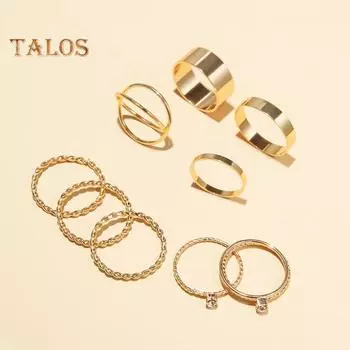 9 шт. Кольца на суставы для женщин и девочек, штабелируемые наборы колец для девочек, винтажные суставные кольца на палец, набор золотых колец для женщин и мужчин, полые поворотные кольца со стразами Sets