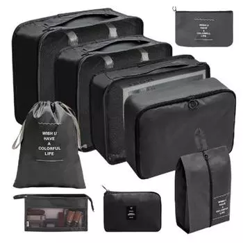 9 шт./компл. большой емкости сумки для хранения багажа для упаковки одежды, нижнего белья, косметической дорожной сумки-органайзера, туалетных принадлежностей серый