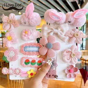 9 шт./компл., детские заколки для волос для девочек, детские заколки с изображением кролика, решетчатые цветочные банты, детские заколки, аксессуары для волос для маленьких девочек