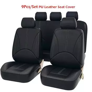 9 шт. / Компл. Из искусственной кожи, черный, универсальный чехол для автомобильного сиденья, подушка, 5 мест, полная защита чёрный