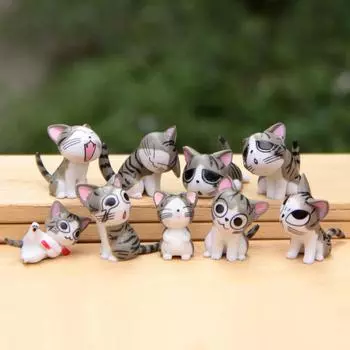 9 шт./компл. Kawaii Милая Мини Фигурка Статуэтка Чи Кошка Украшение Сада 3 см Микро Игрушки Животных зелёный