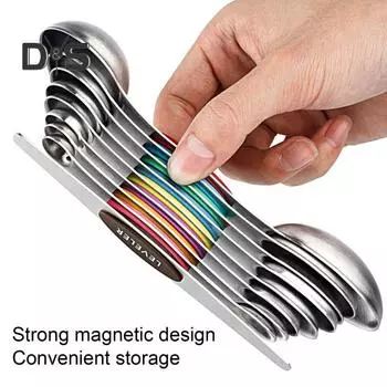 9 шт./компл.?Мерный совок?со шкалой?Нержавеющую сталь легко чистить??Набор мерных ложек с двойной головкой?Кухонные принадлежности разноцветный