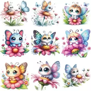 9 шт./компл., милые нашивки в виде бабочек, наклейки на одежду, акварельные цветы, сделай сам, теплопередача, новые аксессуары для одежды, нашивки для рюкзака