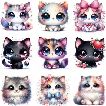 9 шт./компл. милый кот термопереводной виниловый парч Ropa термопресс аппликация одежда наклейки Diy толстовки футболка нашивка животное
