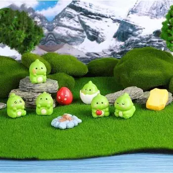 9 шт./компл., мини-динозавры с героями мультфильмов, миниатюры животных, украшения из смолы, микропейзаж, сказочный сад, украшение для кукольного домика 2x2.3cm зелёный