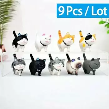 9 шт./компл. Мини милые украшения для кошек, кавайные фигурки котят для подарков на день рождения, украшения для дома, настольная модель, садовый декор, аксессуары