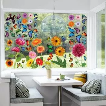 9 шт./компл. модная самоклеящаяся без остатка наклейка на окно бабочка цветок статическая наклейка домашний декор