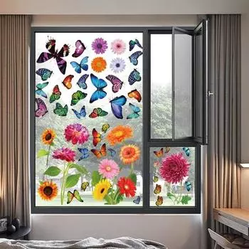 9 шт./компл. наклейка на окно, электростатический ПВХ, имитация цветка, бабочки, статическая наклейка для дома