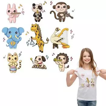 9 шт./компл., наклейки для глажки животных, моющиеся футболки «сделай сам», экологически чистые наклейки для одежды, наклейки в полоску с изображением обезьяны, маленький слон 10x9.8 cm