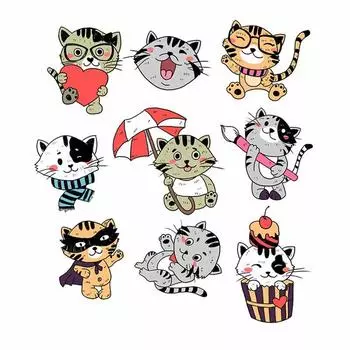 9 шт. / Компл., Нашивка с кошкой, милые маленькие наклейки с кошкой, утюг на теплопередаче, модный аксессуар для рукоделия, аппликации на одежду