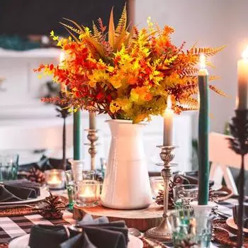 9 шт./компл. Осенний букет искусственных растений, реалистичный искусственный пластиковый эвкалипт, папоротник, Хэллоуин, День благодарения, фестиваль урожая, для помещений и улицы, искусственный лист Sets