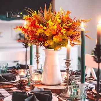 9 шт./компл. Осенний букет искусственных растений, реалистичный искусственный пластиковый эвкалипт, папоротник, Хэллоуин, День благодарения, фестиваль урожая, для помещений и улицы, искусственный лист Sets