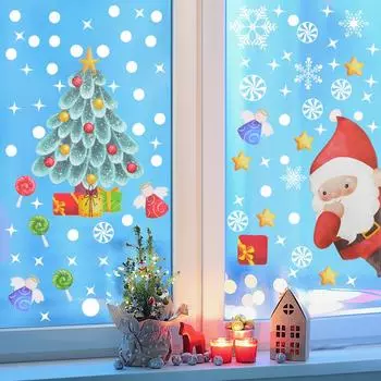 9 шт./компл. Рождественский Санта-Клаус, рождественская елка, оконное стекло, наклейка, снежинка, настенные наклейки своими руками, 2025, детская комната, новогоднее украшение для дома 9pcs