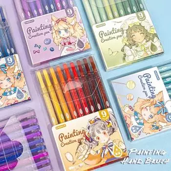 9 шт./компл. ручка для скрапбукинга с градиентным цветом для студентов, декор для самостоятельного рисования, гелевая ручка для рисования граффити, школа 1