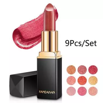 9 шт./компл., сексуальная, меняющая цвет, блестящая губная помада, мерцающий бриллиант, матовый металлик, блеск для губ, долговечный, водостойкий 9pcs/Set