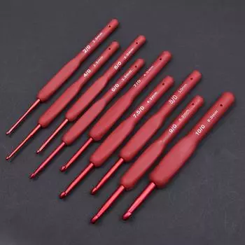 9 шт. красные крючки для вязания своими руками инструменты для вязания крючком шерсть игла силиконовый нескользящий крючок для вязания 9pcs/set