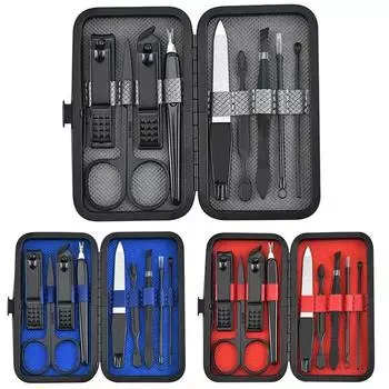 9 шт., кусачки для ногтей, маникюрные кусачки, набор кусачек для ногтей, нержавеющая сталь, ушная ложка, кусачки для ногтей, педикюр, инструмент для дизайна ногтей, маникюр чёрный