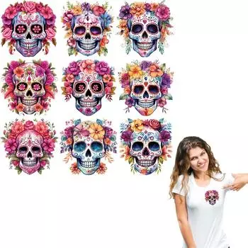 9 шт./лист сахарные черепа термоклеящиеся нашивки для одежды, значки, нашивки, новый аксессуар для одежды, сделай сам, теплопередача, можно стирать