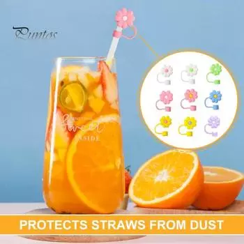 9 шт. милые соломенные рукава с цветочным принтом и прочными силиконовыми заглушками, устойчивые к деформации, устойчивые к разрушению, красочные соломенные чехлы 9pcs