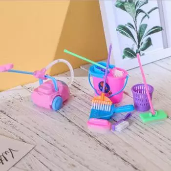 9 шт. Мини-игрушки-швабра и метла для уборки, набор для чистки кукольного дома, игрушки