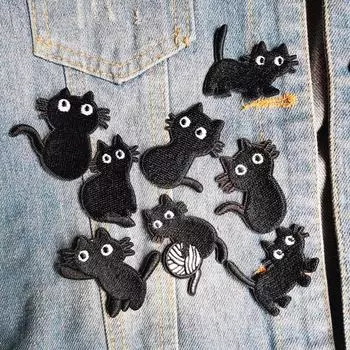 9 шт. мультяшный черный кот вышитая нашивка на ткань своими руками аксессуары для одежды обувь и шляпы аксессуары