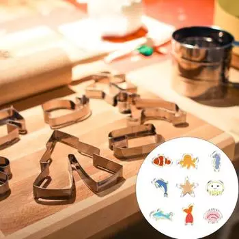 9 шт., набор формочек для печенья с морскими животными, рыба-клоун, морская звезда, осьминоги, морские коньки, медузы, форма для украшения торта, инструменты для выпечки, инструмент для печенья 1 Set