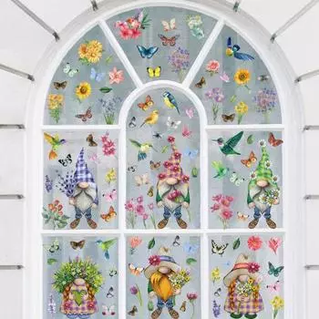 9 шт. наклейка на окно, весенний гном, цветочный узор, оконные наклейки, прочные многоразовые статические наклейки для украшения дома Sets