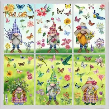 9 шт. наклейка на окно, весенний гном, цветочный узор, оконные наклейки, прочные многоразовые статические наклейки для дома Sets