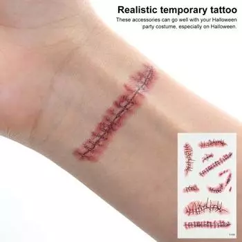 9 шт. наклейки для татуировок на шрамы на Хэллоуин, реалистичные поддельные швы на рану, водонепроницаемые временные реквизиты для макияжа зомби для детей, взрослых, мальчиков и девочек 1 Set