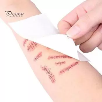 9 шт. наклейки для татуировок на шрамы на Хэллоуин, реалистичные поддельные швы на рану, водонепроницаемые временные реквизиты для макияжа зомби для детей, взрослых, мальчиков и девочек 1 Set